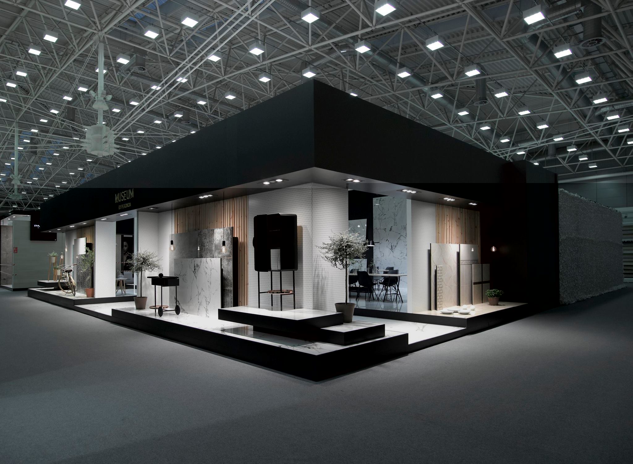 Stand para la marca de azulejos Museum en la feria Cersaie de Bolonia, Italia. Realizado por Robles Project Factory.