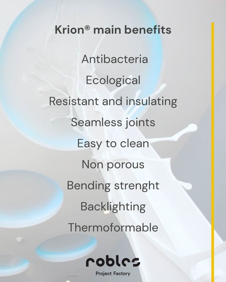Cualidades del Krion: antibacteriano, no poroso, termoformable y retroiluminable
